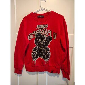 Avenue George V Paris Bear Graphic Sequin Red Men's Sweatshirt Size L YOUTH READ